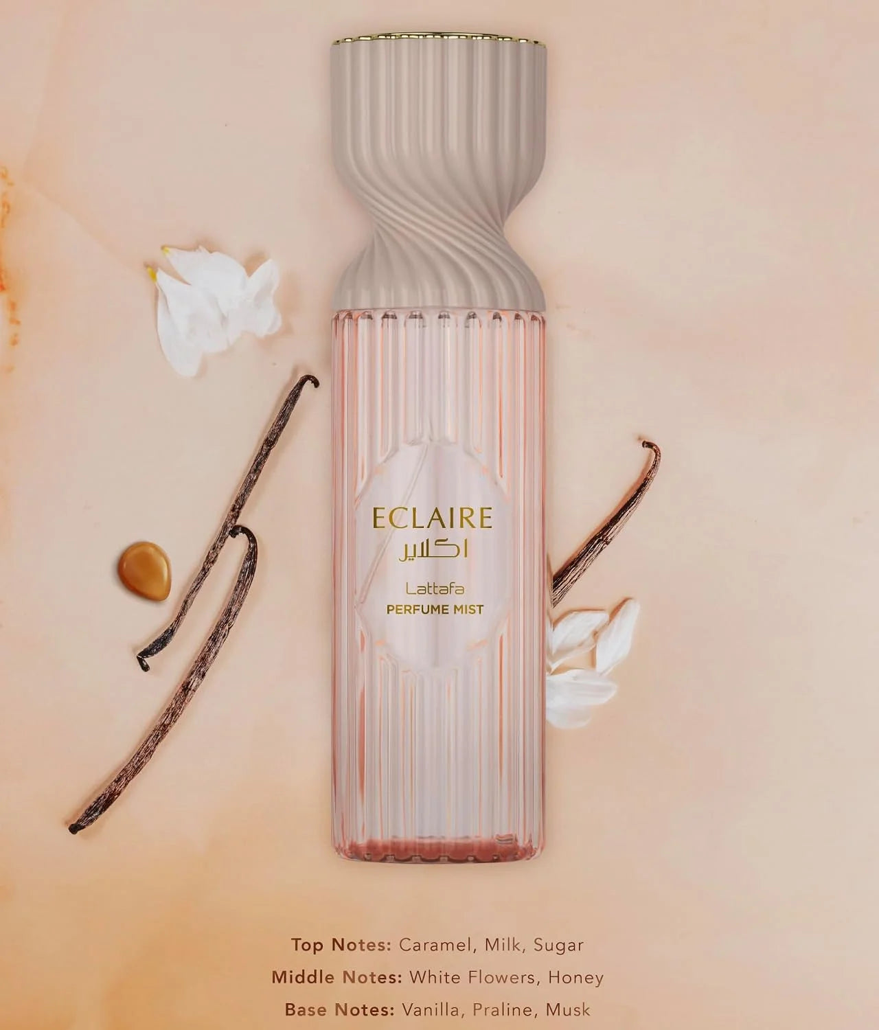 Lattafa Eclaire Perfume Mist 250ml – Body Spray with Caramel, Milk, Sugar, White Flowers, Honey, Vanilla, Praline & Musk for a Cozy, Gourmand Scent