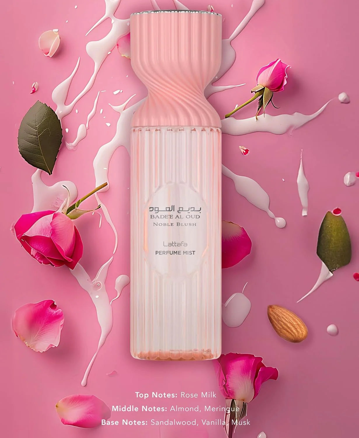 Lattafa Body Mist Badee Eau De Parfum | Rose Petals, Almond, Sandalwood, Vanilla | Long-Lasting Perfume Fragrance