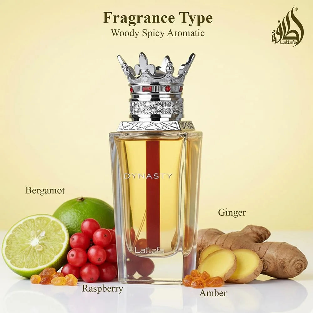 Lattafa Dynasty – Fresh, Spicy, Woody, Aromatic – Eau de Parfum Spray Long-Lasting Fragrance for Unisex, 3.4 Ounce / 100 ml