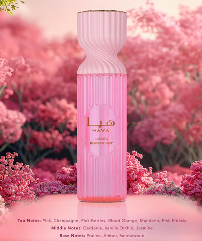Lattafa Haya Perfume Mist 250ml – Body Spray with Pink Champagne, Pink Berries, Blood Orange, Gardenia, Vanilla Orchid, Praline, Amber & Sandalwood