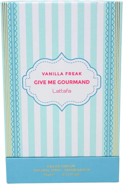 Lattafa Vanilla Freak Eau de Parfum, Give me Gourmand Collection, Unisex, Spray Form, 75ml, Vanilla Caramel Scent, Woody Notes, Long-lasting