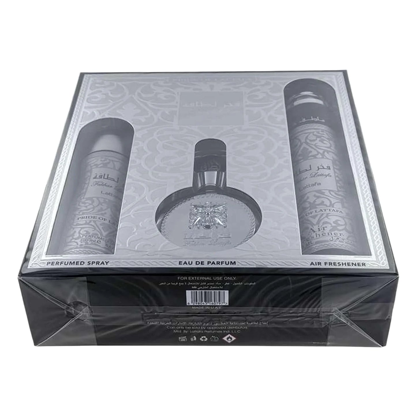 Lattafa Fakhar Collection – Fresh, Woody, Amber, Musky – 3 Piece Gift Set for Men (3.4 Oz Eau de Parfum + 6.67 Oz Deodorant + 10.1 Oz Air Freshener)
