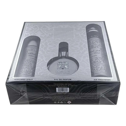 Lattafa Fakhar Collection – Fresh, Woody, Amber, Musky – 3 Piece Gift Set for Men (3.4 Oz Eau de Parfum + 6.67 Oz Deodorant + 10.1 Oz Air Freshener)