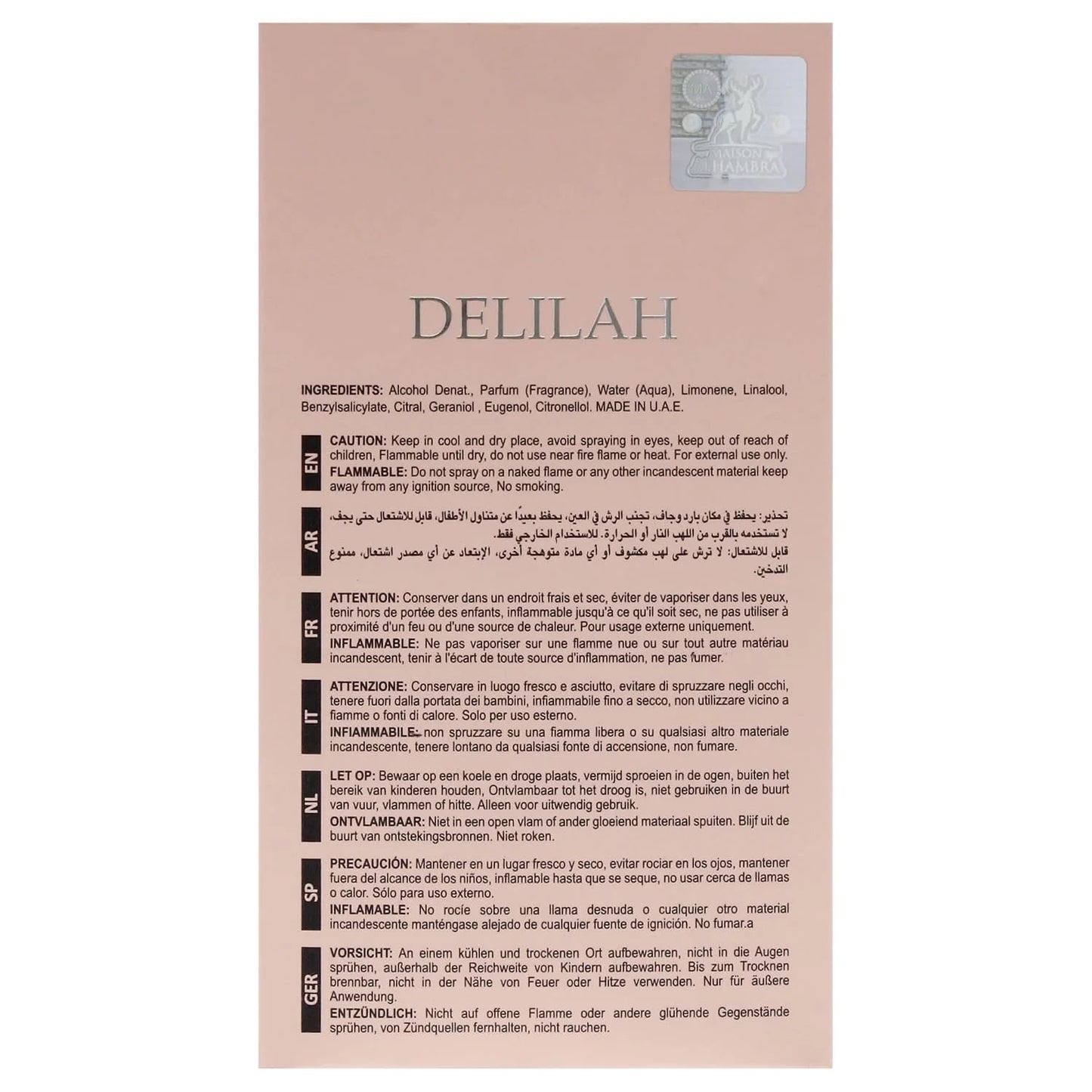 Lattafa Maison Alhambra Delilah Pour Femme Eau de Parfum Spray for Women, 3.4 Ounce / 100 Ml