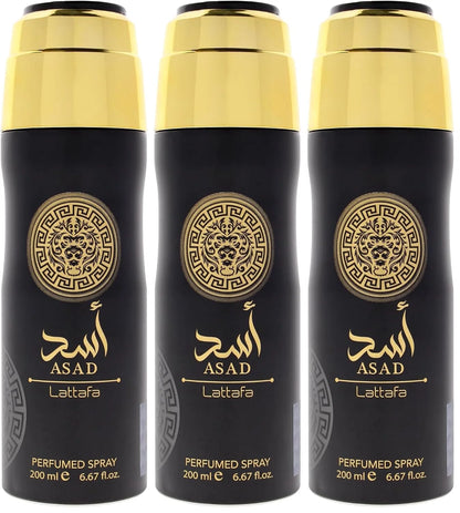 Lattafa Asad for Men - 6.67 oz Body Spray (Pack of 3)