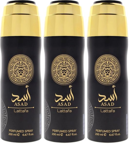 Lattafa Asad for Men - 6.67 oz Body Spray (Pack of 3)
