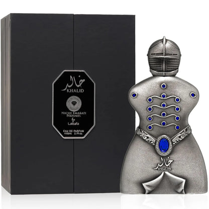 Lattafa Niche Emarati Khalid – Leathery, Smoky, Resinous, Woody – Eau de Parfum for Everyone, 2.7 Ounce / 80 ml