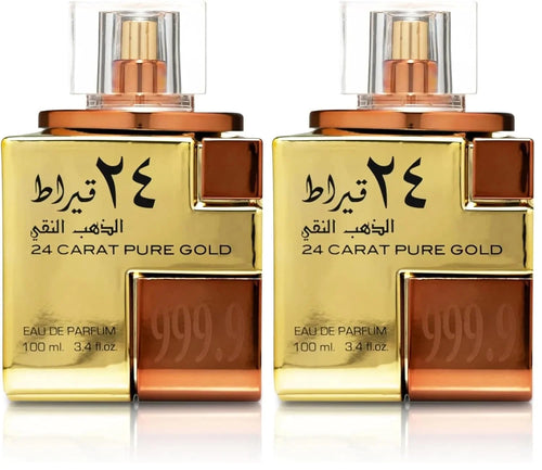 Lattafa 24 Carat Pure Gold Eau De Parfum Spray for Unisex 3.4 Ounce (Pack of 2)