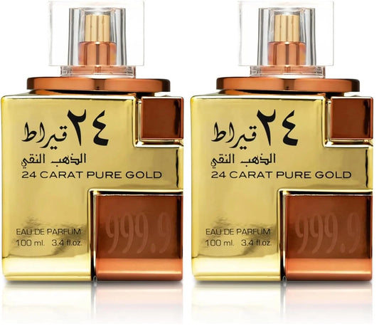 Lattafa 24 Carat Pure Gold Eau De Parfum Spray for Unisex 3.4 Ounce (Pack of 2)