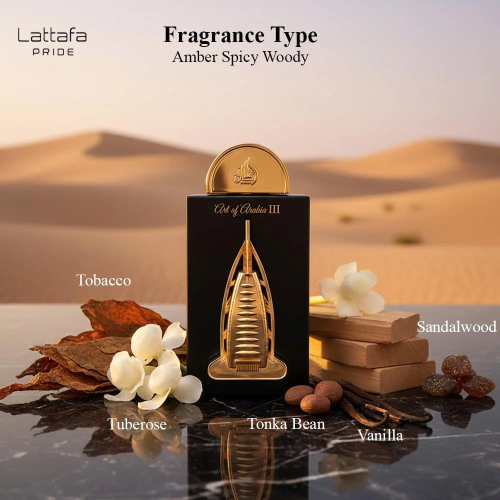 Lattafa Pride Art Of Arabia III Eau de Parfum Spray for Unisex, 3.4 Ounce