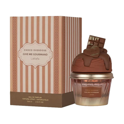 Lattafa Choco Overdose Eau de Parfum, Gourmand Collection, Dark Chocolate Fudge and Caramel Fragrance, 75ml Spray, Sweet and Elegant Give Me Gourmand Collection