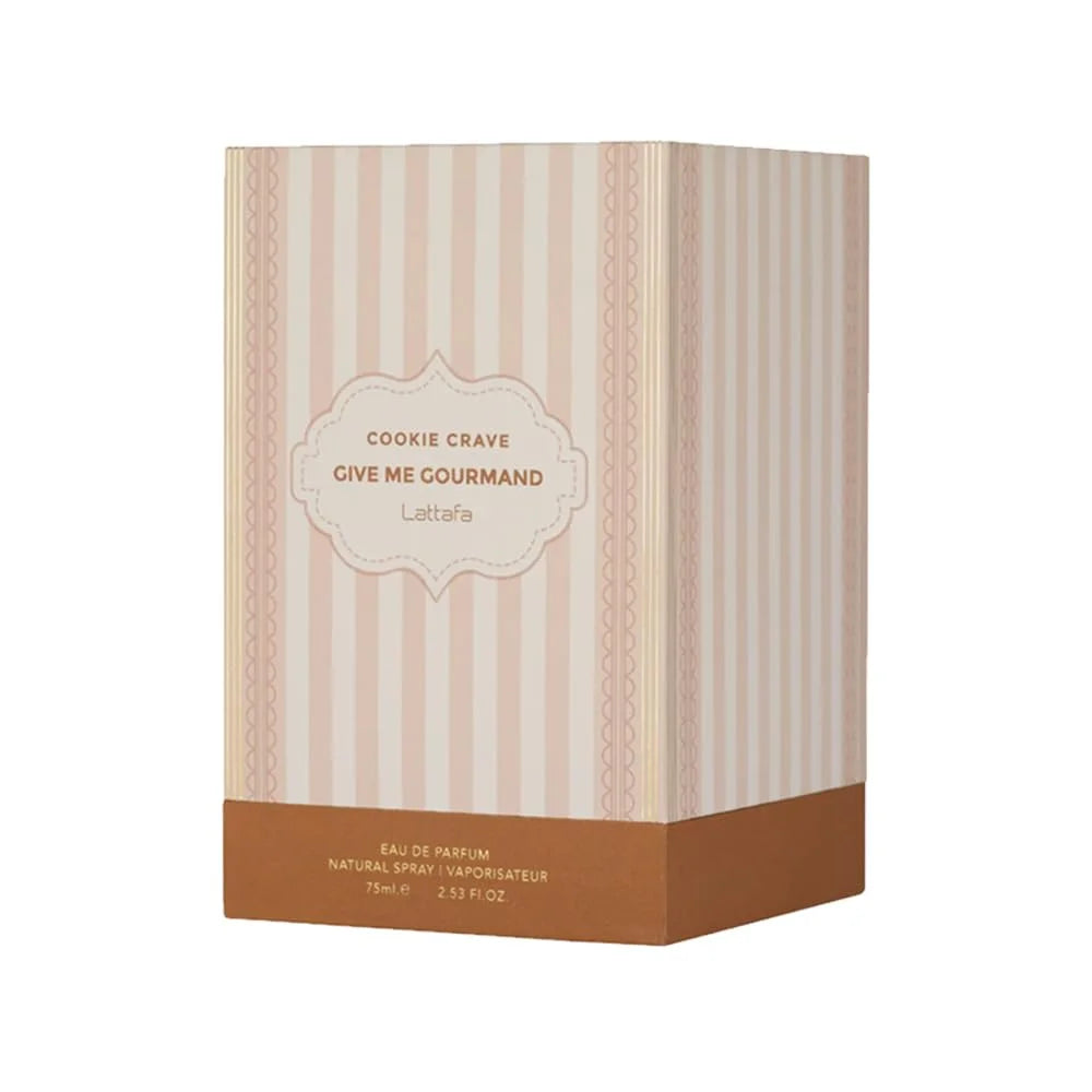 Lattafa Cookie Crave Eau de Parfum, Give me Gourmand Collection, 75ml Spray, Sweet Vanilla Cookie Scent, Cocoa Butter and Sugar Notes