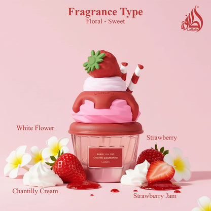 Lattafa Berry On Top Eau de Parfum, Give Me Gourmand Collection, Fruity Berry & Vanilla Cream Scent, Spray Form, 75ml