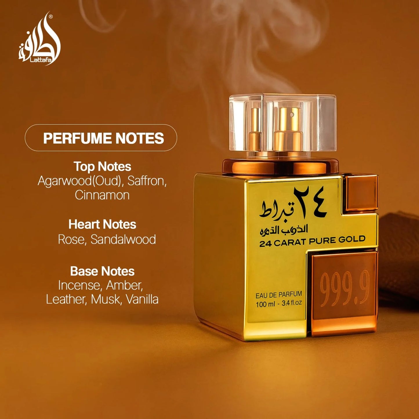 Lattafa 24 Carat Pure Gold Eau De Parfum Spray for Unisex 3.4 Ounce