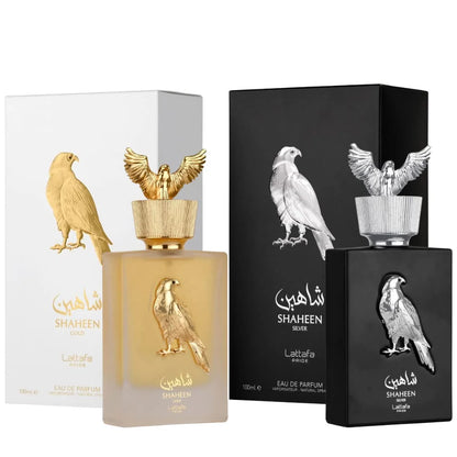 Lattafa Perfumes Pride Shaheen for Unisex 2 Piece Eau de Parfum Gift Set (Gold + Silver) 3.4 Ounce/100 ml each