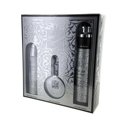 Lattafa Fakhar Collection – Fresh, Woody, Amber, Musky – 3 Piece Gift Set for Men (3.4 Oz Eau de Parfum + 6.67 Oz Deodorant + 10.1 Oz Air Freshener)
