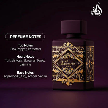 Lattafa Bade'e Al Oud Amethyst for Unisex Eau de Parfum Spray, 3.4 Ounce / 100 Ml