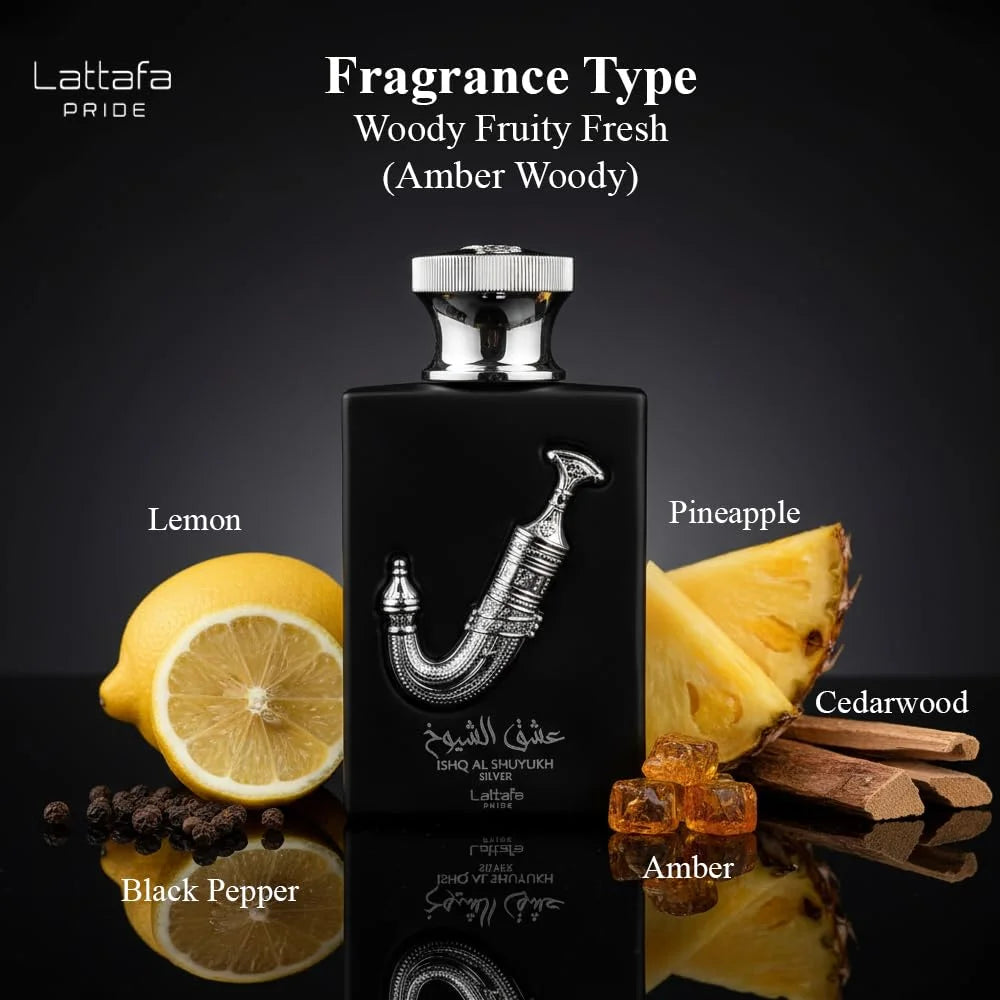 Lattafa Perfumes Ishq Al Shuyukh Silver for Unisex Eau de Parfum Spray, 3.4 Ounce