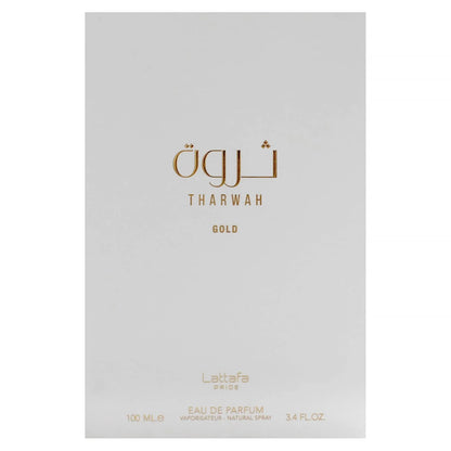 Lattafa Perfumes Tharwah Gold for Unisex Eau de Parfum Spray, 3.4 Ounce