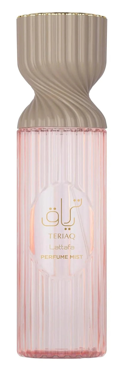Lattafa Teriaq Perfume Mist 250ml – Spicy-Sweet Body Spray with Pink Pepper, Caramel, Bitter Almond, Rose, Rhubarb, Vanilla, Musk, Vetiver, Labdanum & Leather