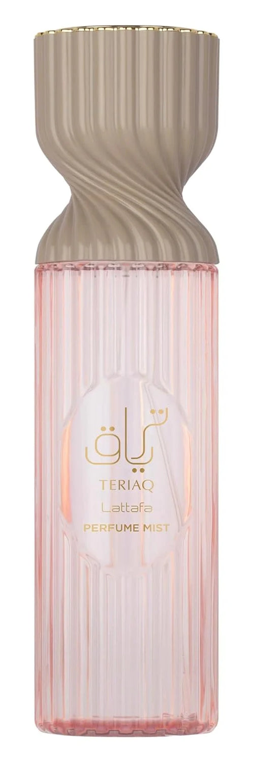Lattafa Teriaq Perfume Mist 250ml – Spicy-Sweet Body Spray with Pink Pepper, Caramel, Bitter Almond, Rose, Rhubarb, Vanilla, Musk, Vetiver, Labdanum & Leather