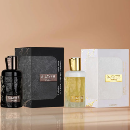 Lattafa Ajayeb for Unisex 2 Piece Eau de Parfum Gift Set (Dubai for Men + Dubai Potrait for Women) 3.4 Ounce/100 ml each