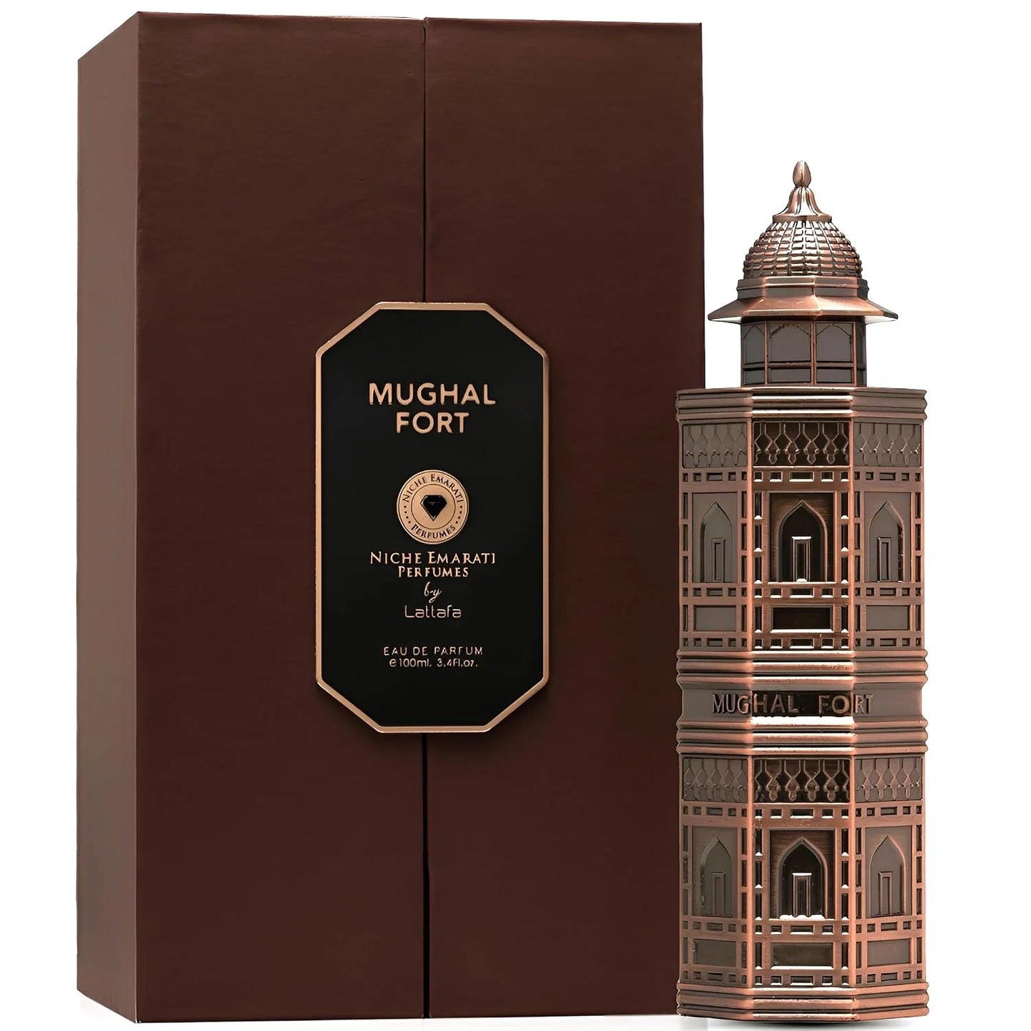 Lattafa Niche Emarati Mughal Fort – Spicy, Woody, Gourmand, Amber – Eau de Parfum for Everyone, 3.4 Ounce / 100 ml