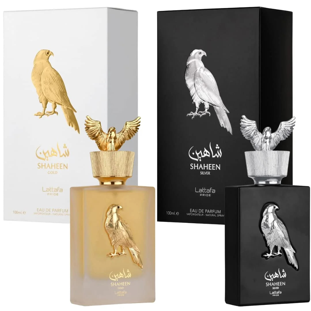 Lattafa Perfumes Pride Shaheen for Unisex 2 Piece Eau de Parfum Gift Set (Gold + Silver) 3.4 Ounce/100 ml each