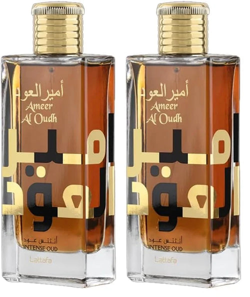 Lattafa Ameer Al Oud Intense Oud for Unisex Eau de Parfum Spray, 3.4 Ounce (Pack of 2)