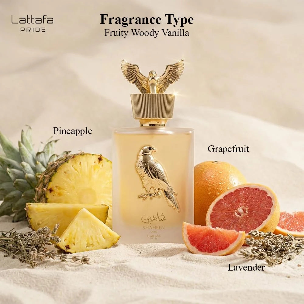 Lattafa Perfumes Shaheen Gold for Unisex Eau de Parfum Spray, 3.4 Ounce